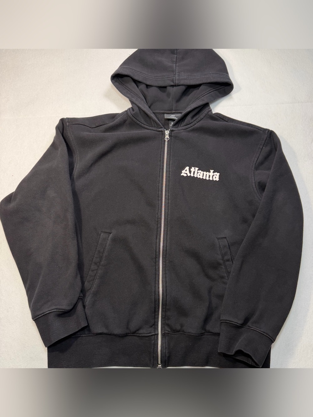 H&M Atlanta Athletic Dept Full Zip Hoodie Black Relaxed Fit XS Graphic